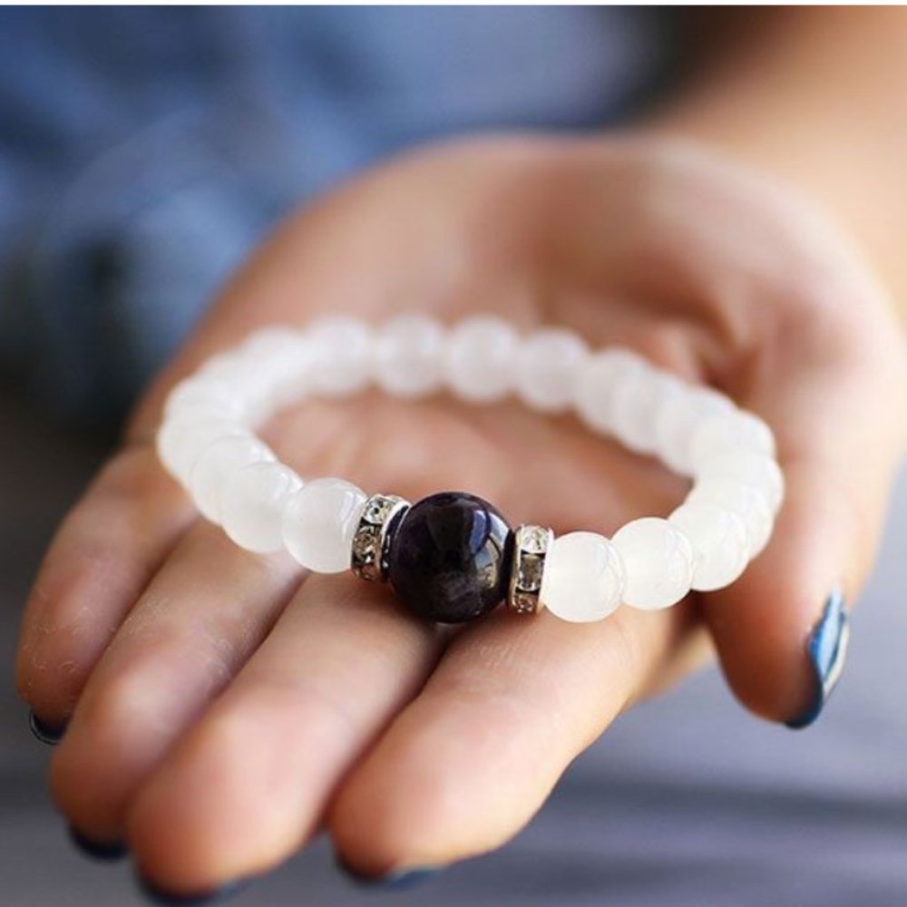 Natural White Chalcedony Positivity Bracelet - Picture 2 of 6